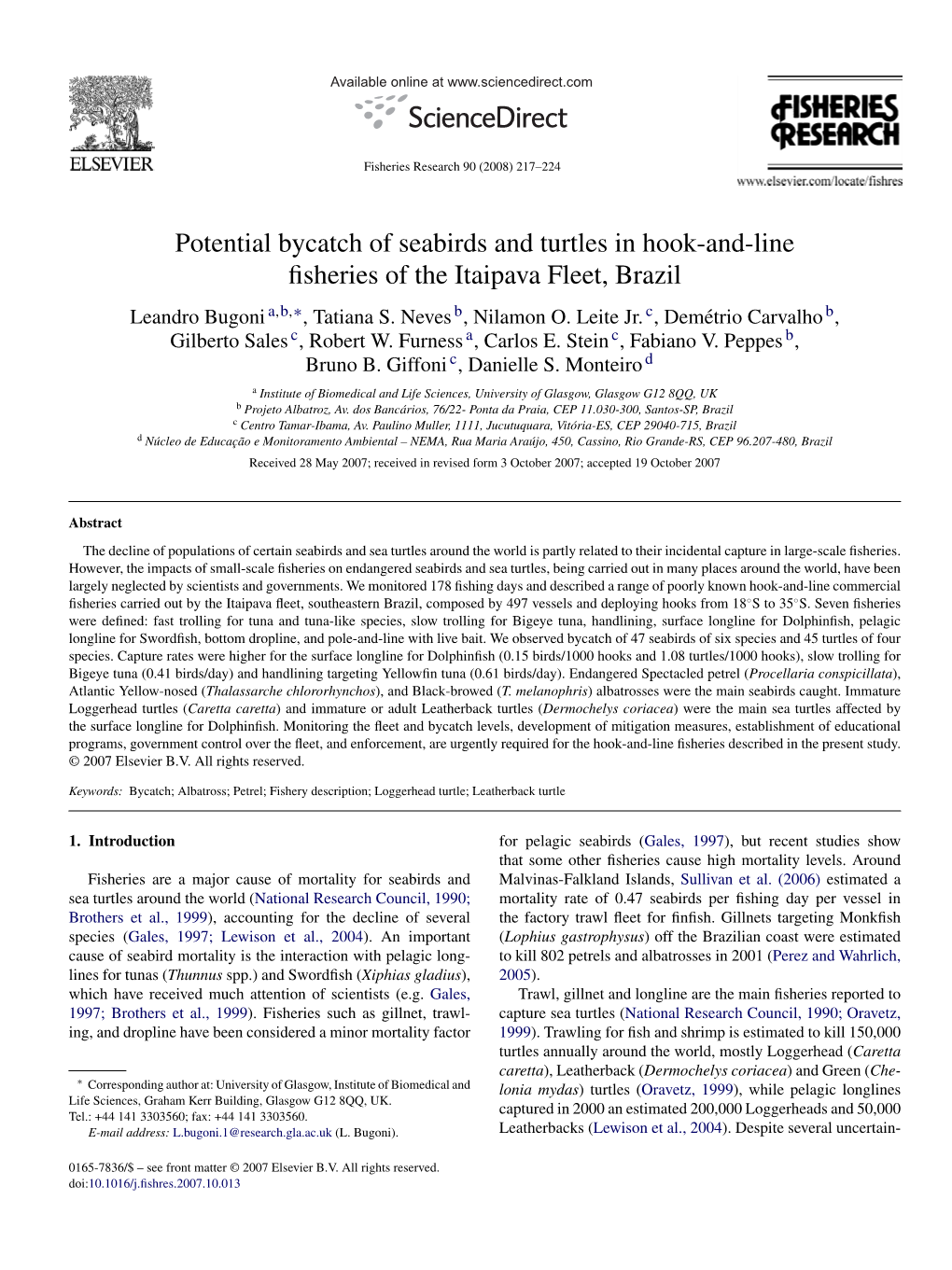 Potential Bycatch of Seabirds and Turtles in Hook-And-Line Fisheries Of