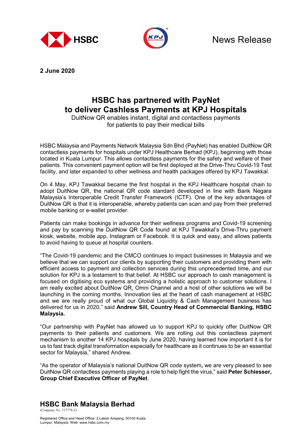 HSBC Has Partnered with Paynet to Deliver Cashless Payments at KPJ