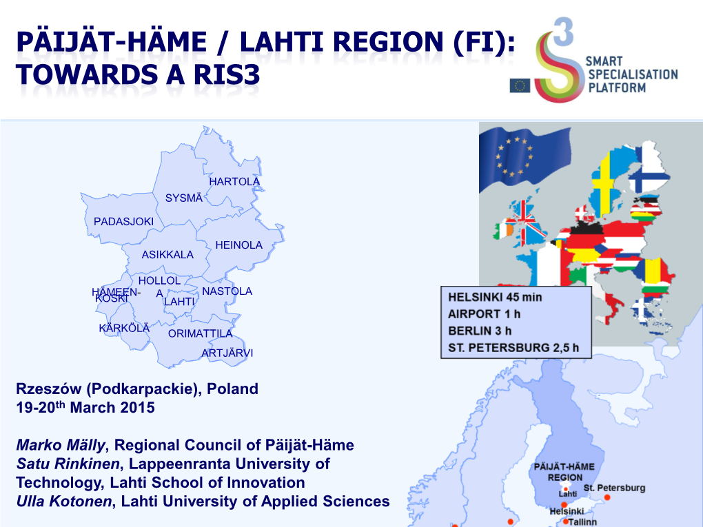 Päijät-Häme / Lahti Region (Fi): Towards a Ris3