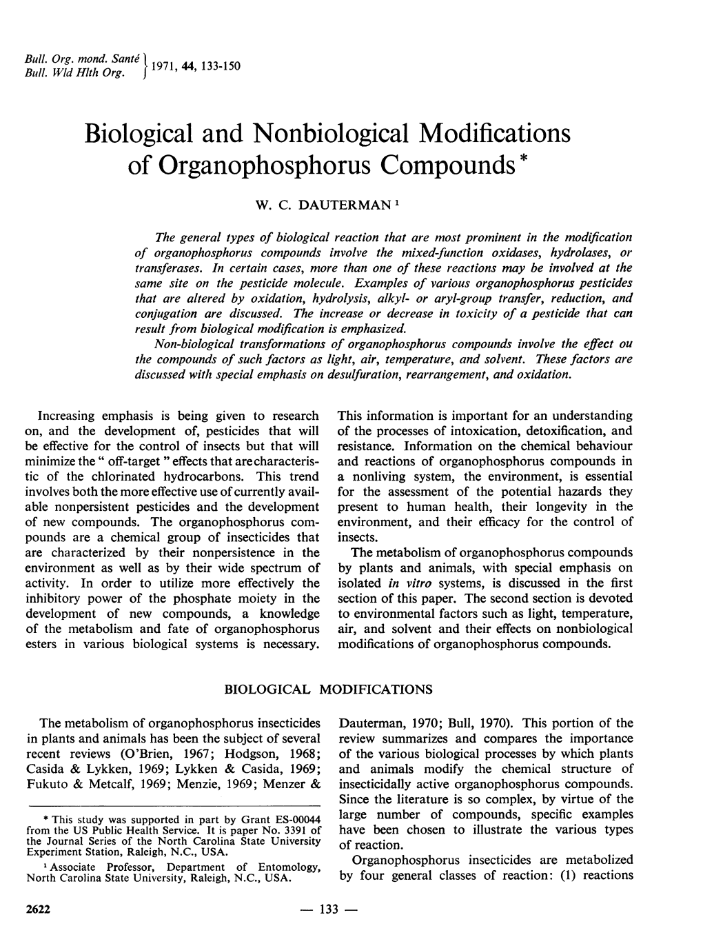 Biological and Nonbiological Modifications of Organophosphorus Compounds*