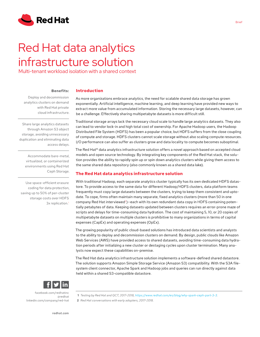 Red Hat Data Analytics Infrastructure Solution Multi-Tenant Workload Isolation with a Shared Context