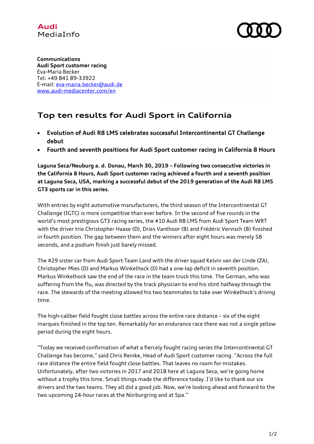 Top Ten Results for Audi Sport in California