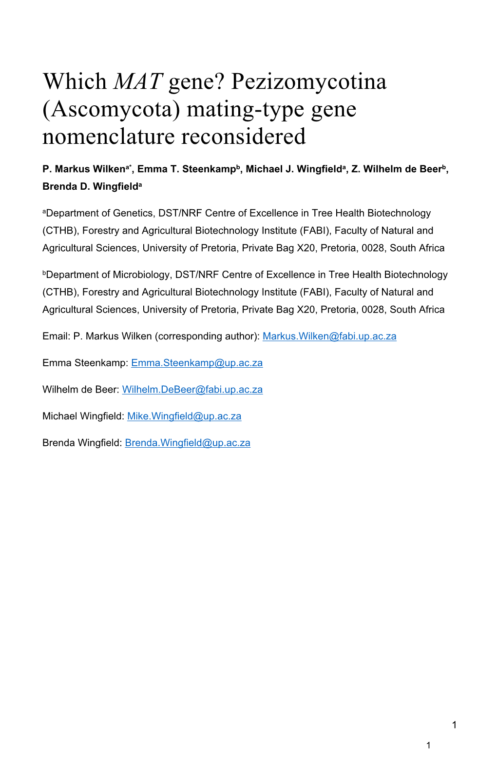 Pezizomycotina (Ascomycota) Mating-Type Gene Nomenclature Reconsidered