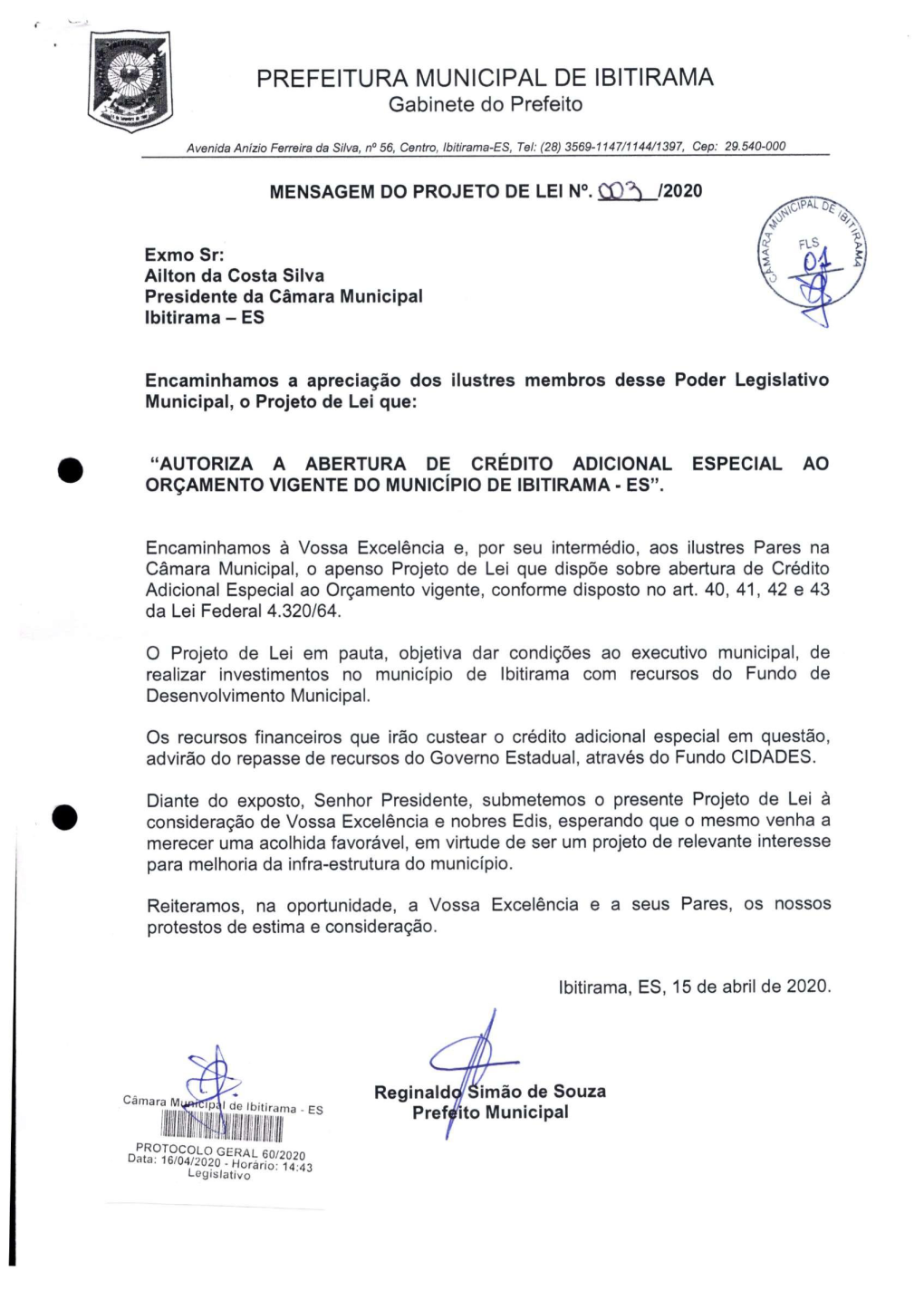 PREFEITURA MUNICIPAL DE IBITIRAMA Gabinete Do Prefeito