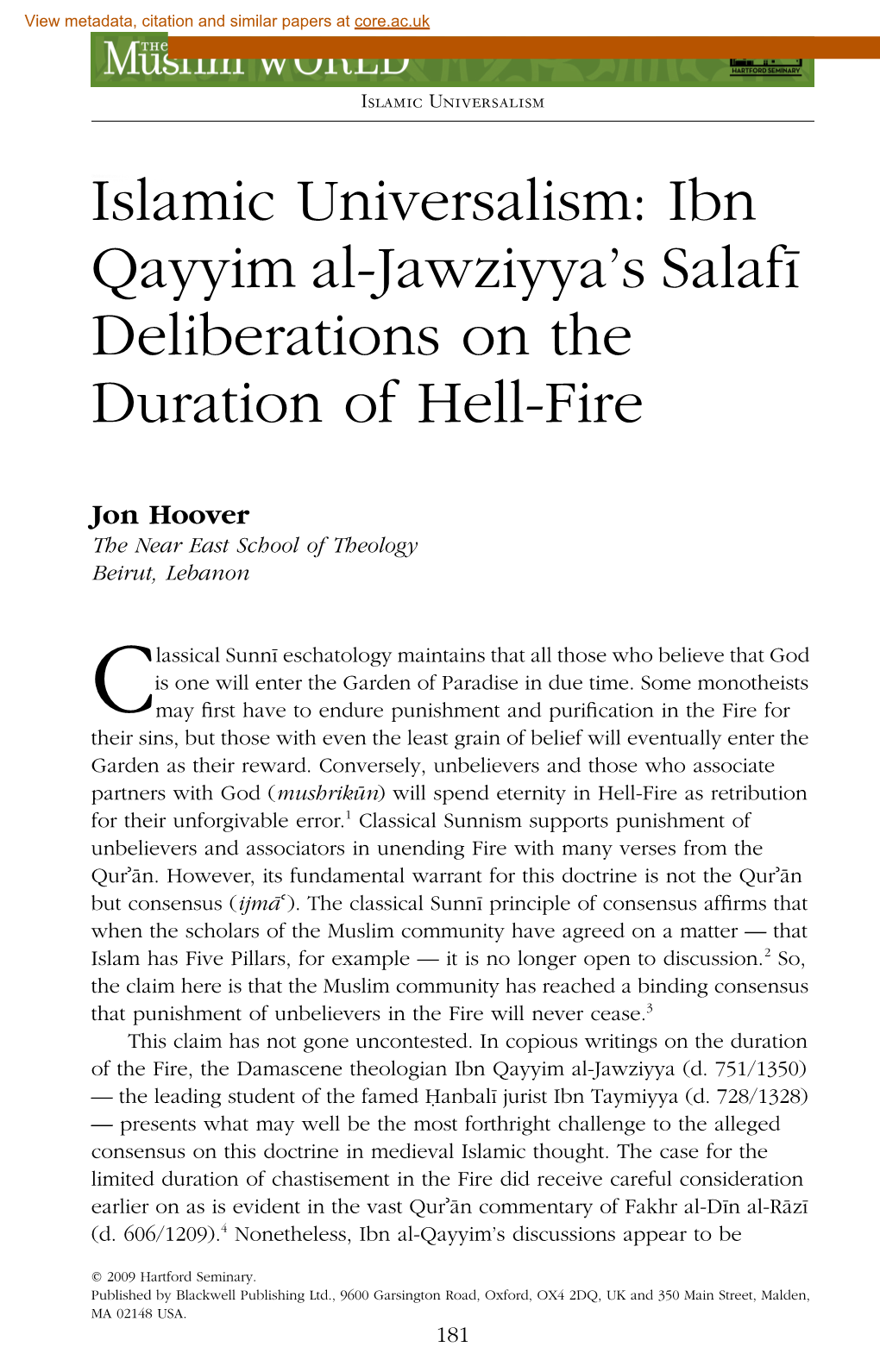 Ibn Qayyim Al-Jawziyya's Salafī Deliberations on The