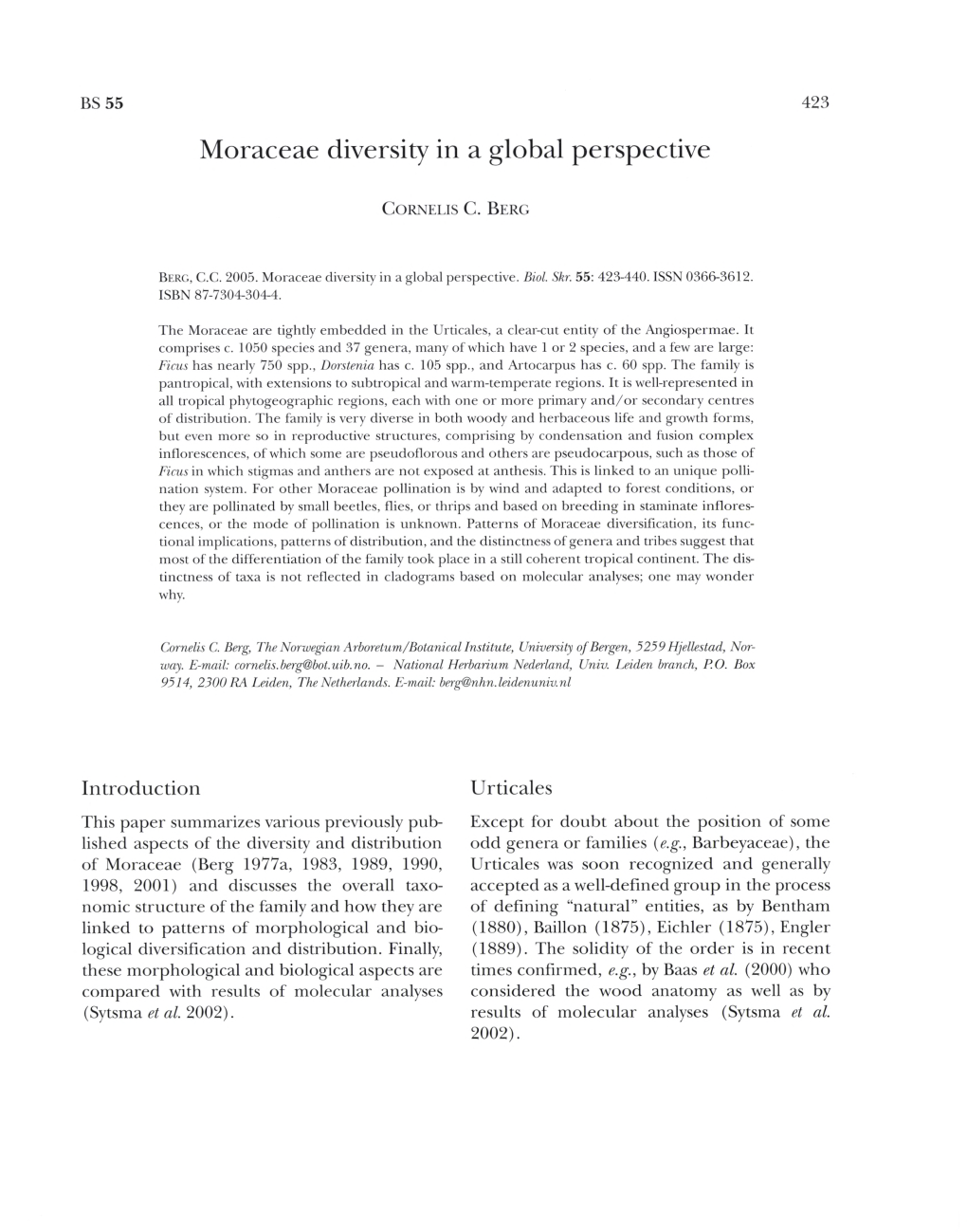 Moraceae Diversity in a Global Perspective