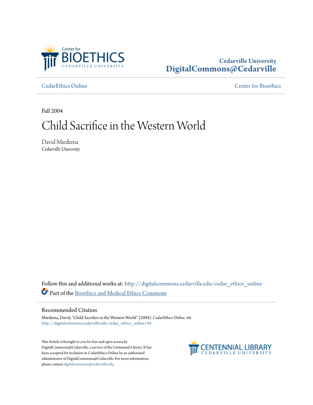 Child Sacrifice in the Western World" (2004)