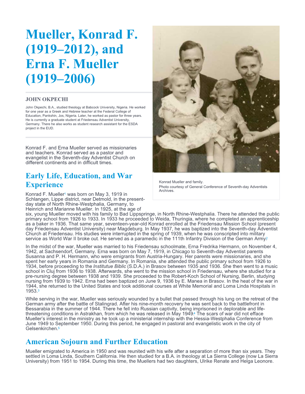 Mueller, Konrad F. (1919–2012), and Erna F