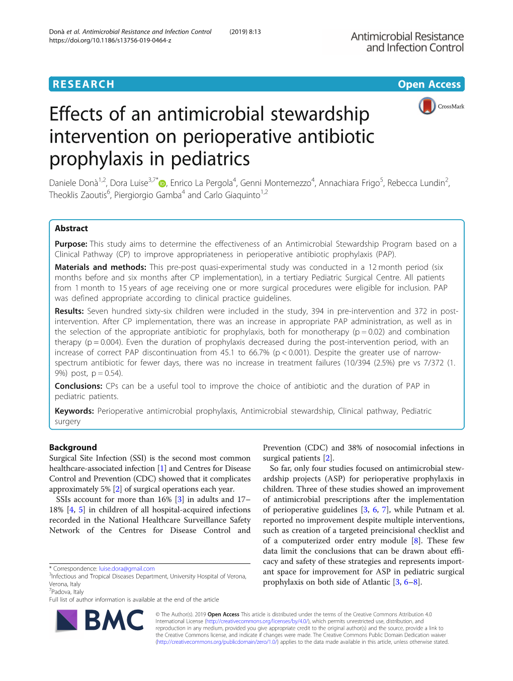 Effects of an Antimicrobial Stewardship Intervention on Perioperative Antibiotic Prophylaxis in Pediatrics