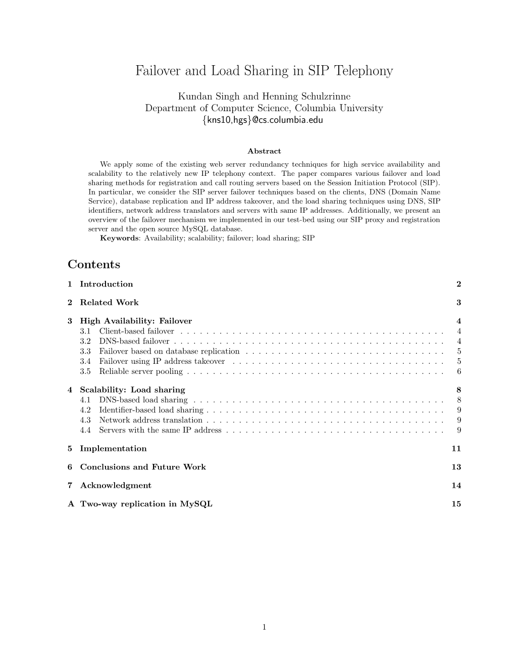 Failover and Load Sharing in SIP Telephony