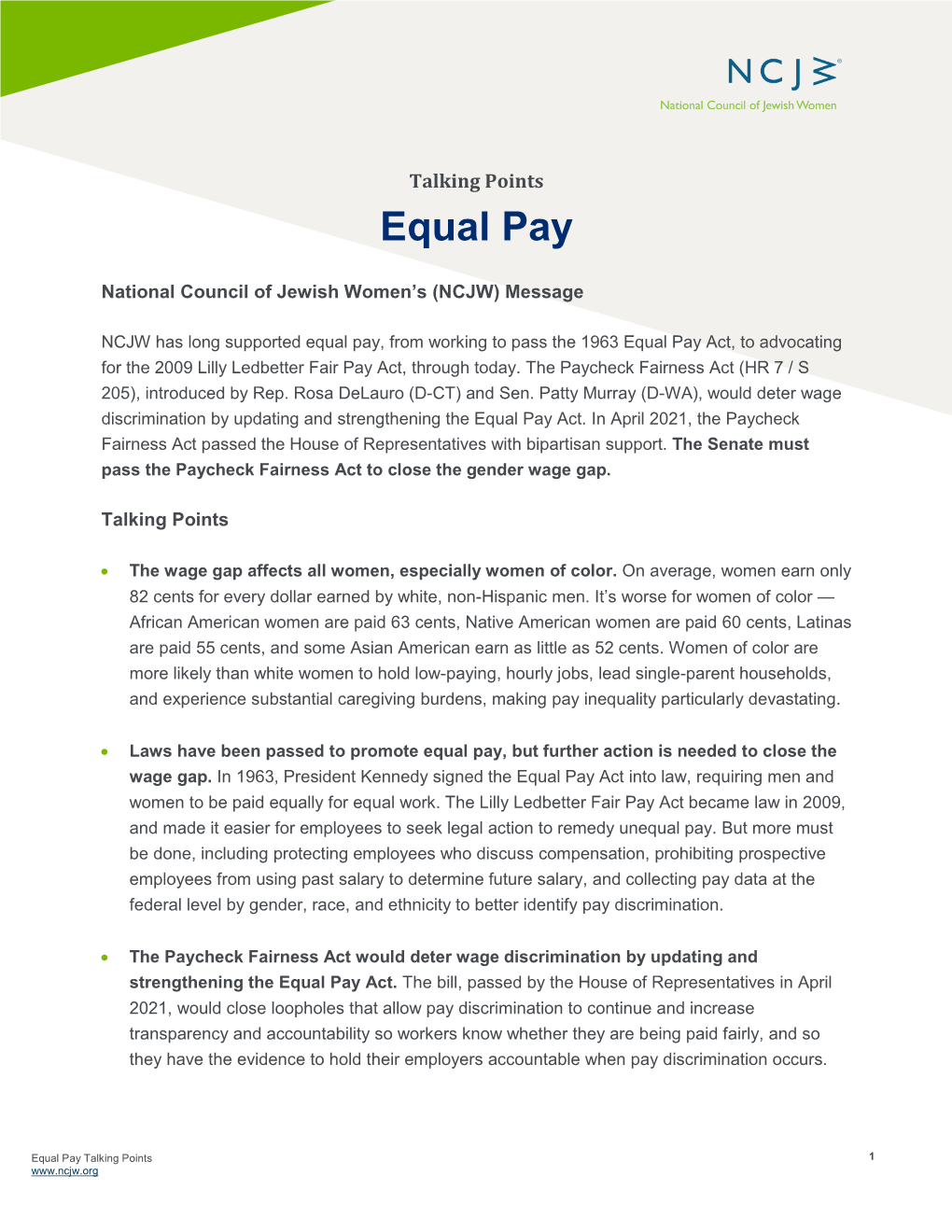 Equal Pay Talking Points 1