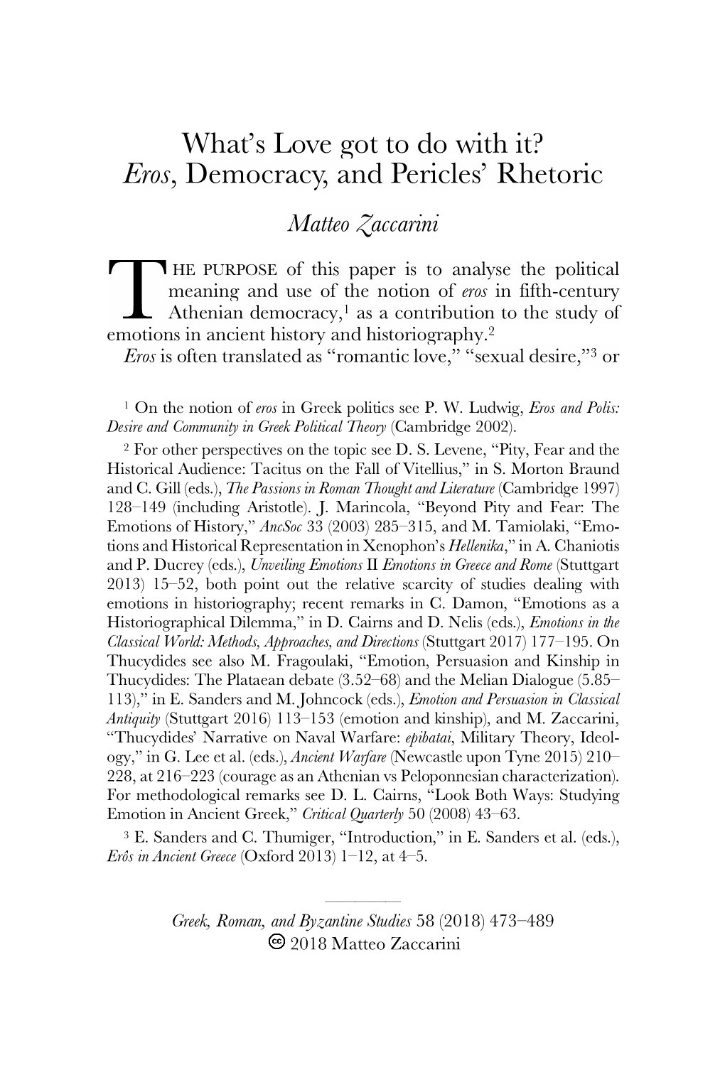 Eros, Democracy, and Pericles' Rhetoric