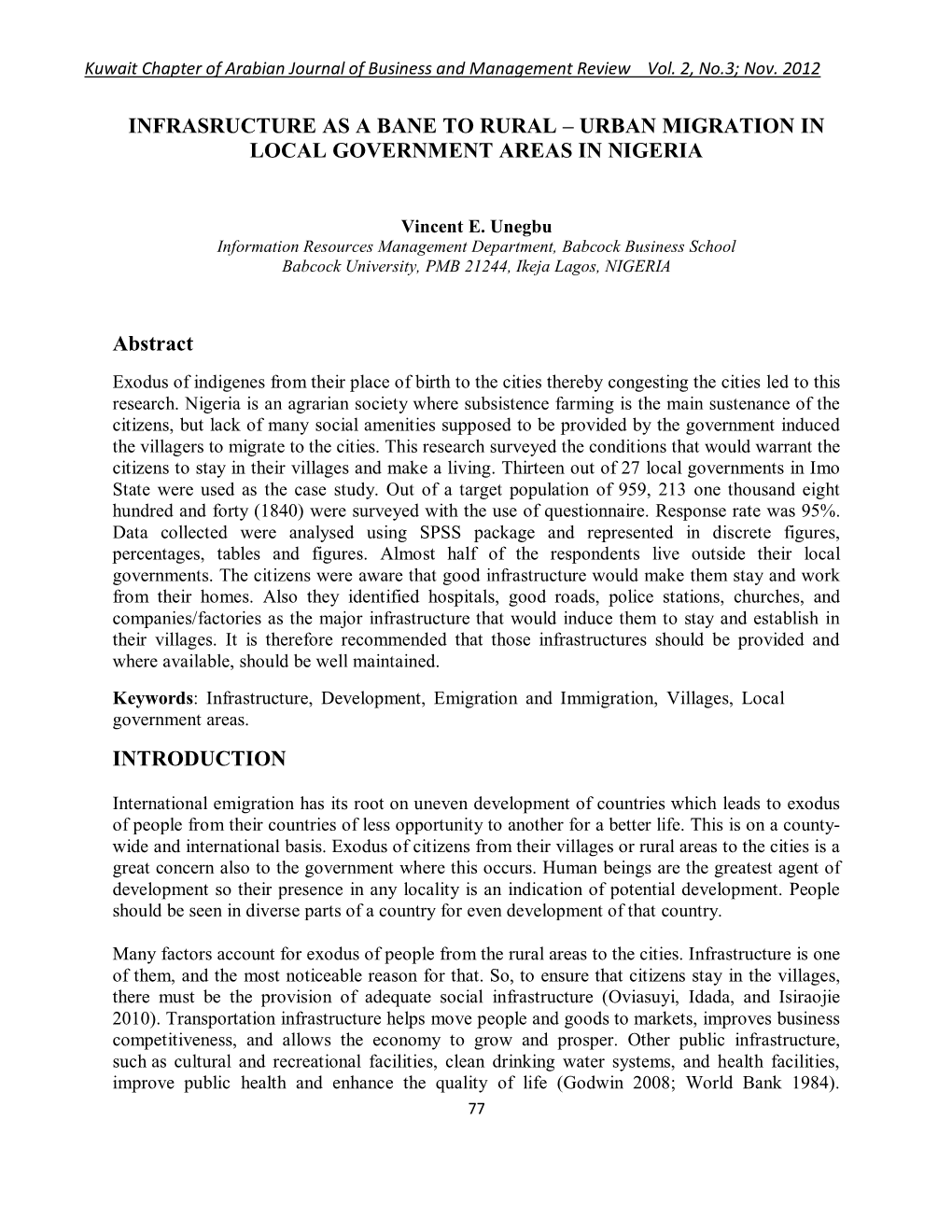 Urban Migration in Local Government Areas in Nigeria