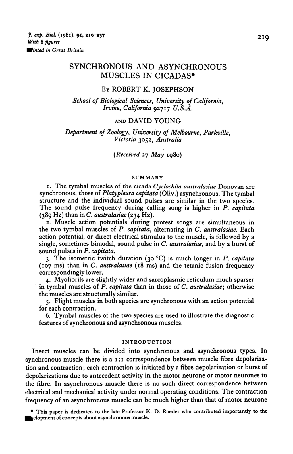 Synchronous and Asynchronous Muscles in Cicadas* by Robert K