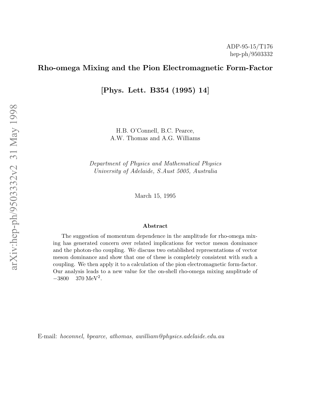 Arxiv:Hep-Ph/9503332V2 31 May 1998