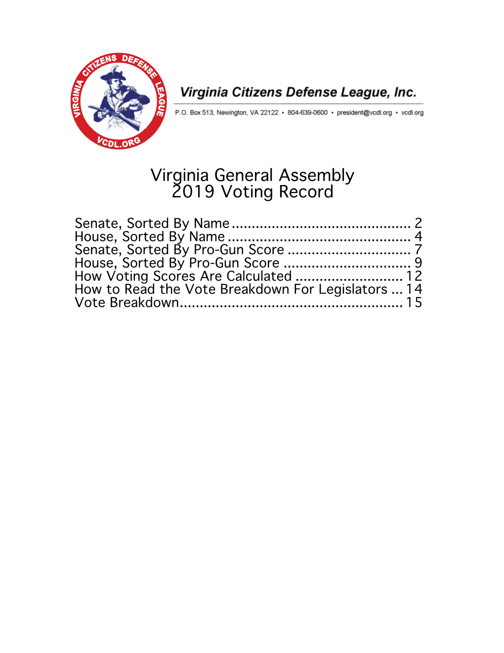 Virginia General Assembly 2019 Voting Record