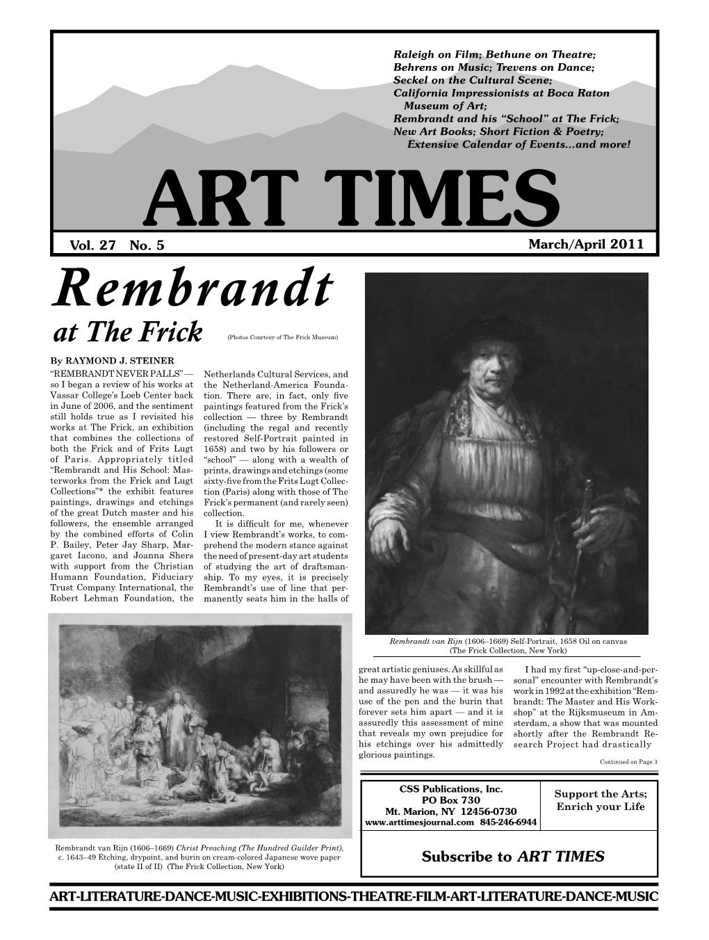 Rembrandt and His “School” at the Frick; New Art Books; Short Fiction & Poetry; Extensive Calendar of Events…And More! ART TIMES Vol