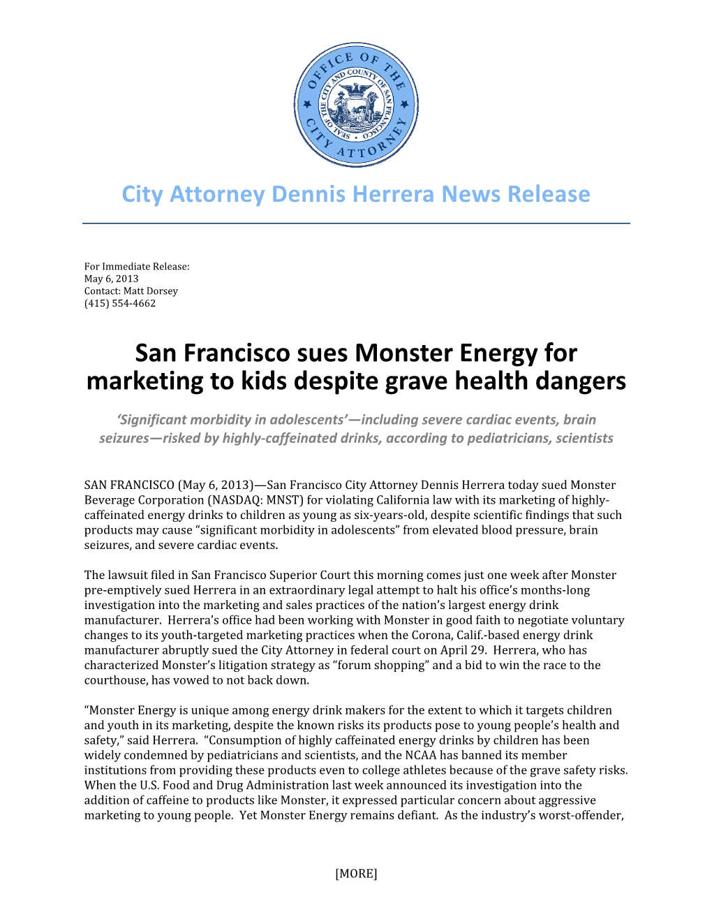 San Francisco Sues Monster Energy for Marketing to Kids Despite Grave Health Dangers