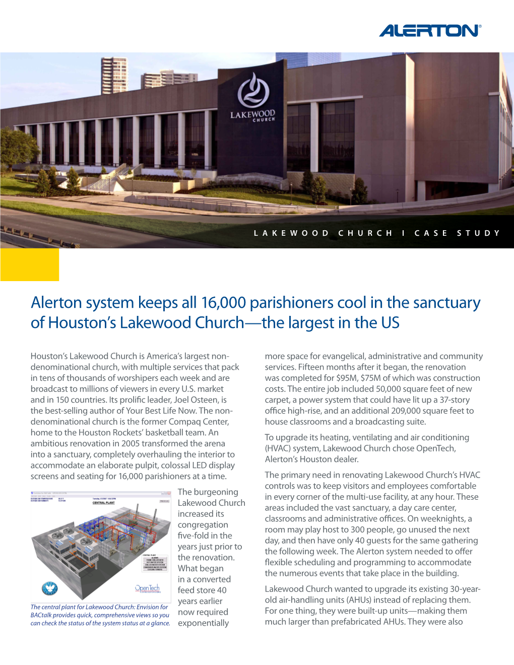 Alerton System Keeps All 16,000 Parishioners Cool in the Sanctuary of Houston’S Lakewood Church—The Largest in the US