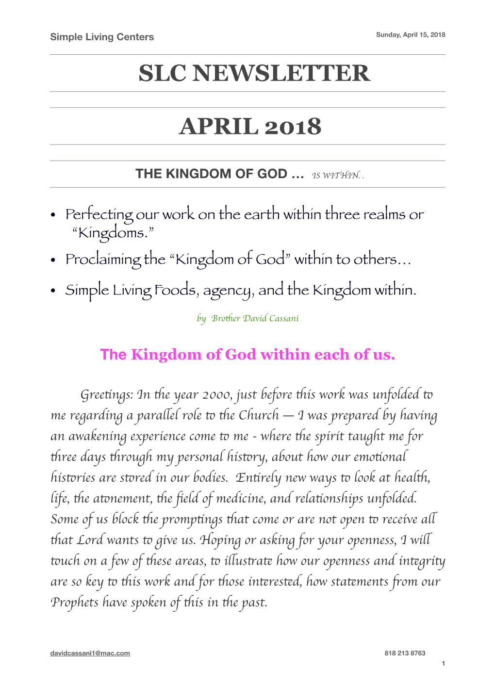 April Newsletter 2918