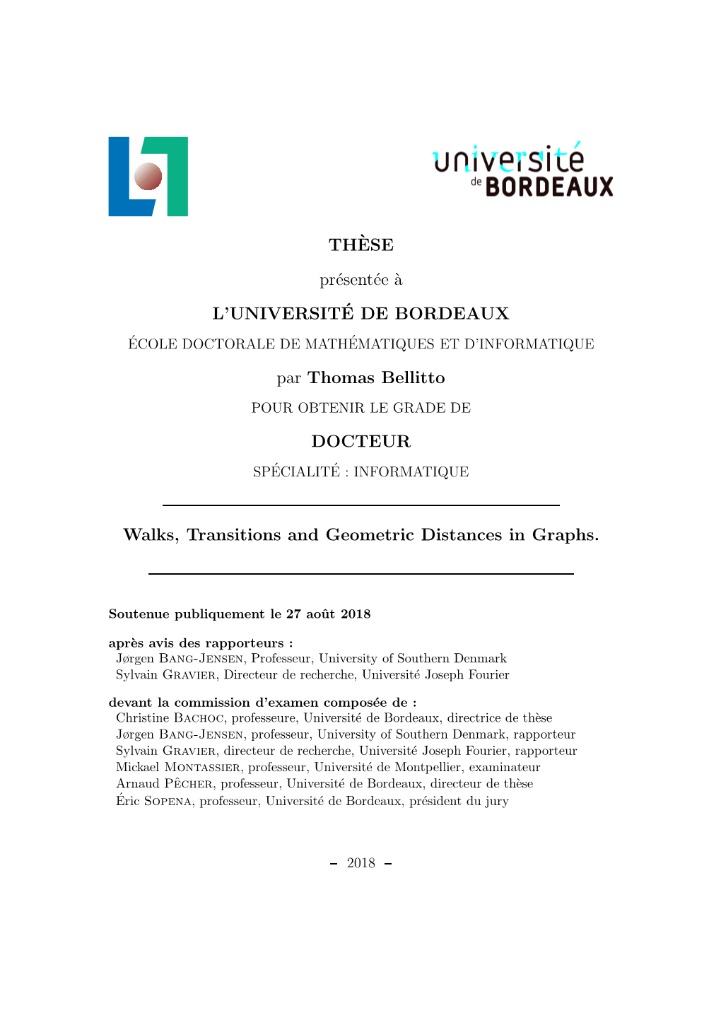 Walks, Transitions and Geometric Distances in Graphs