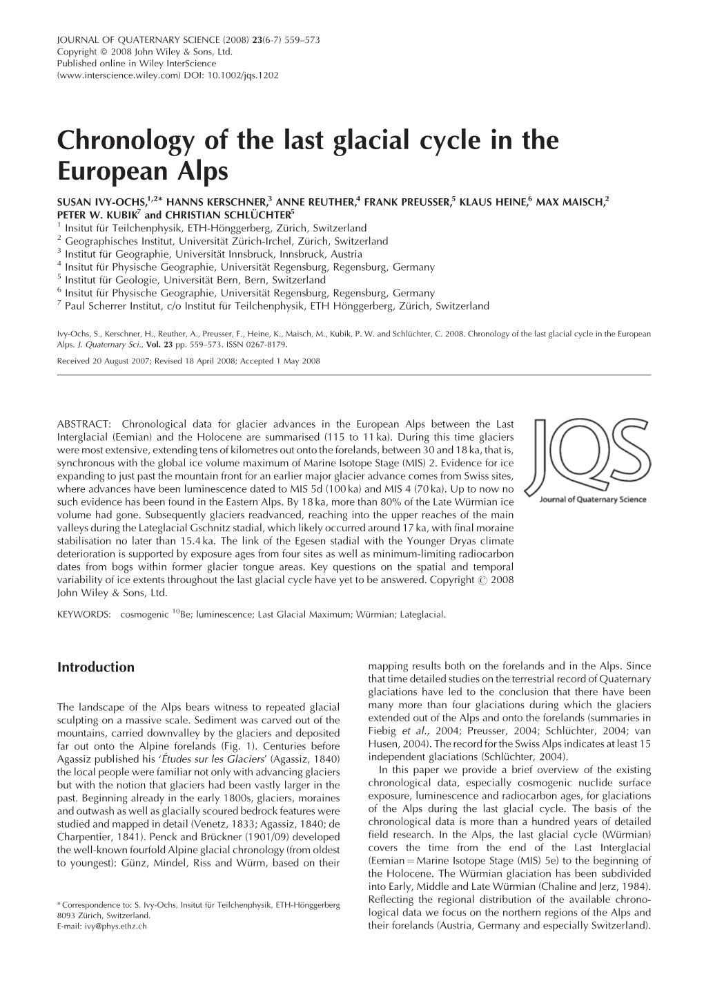 Chronology of the Last Glacial Cycle in the European Alps