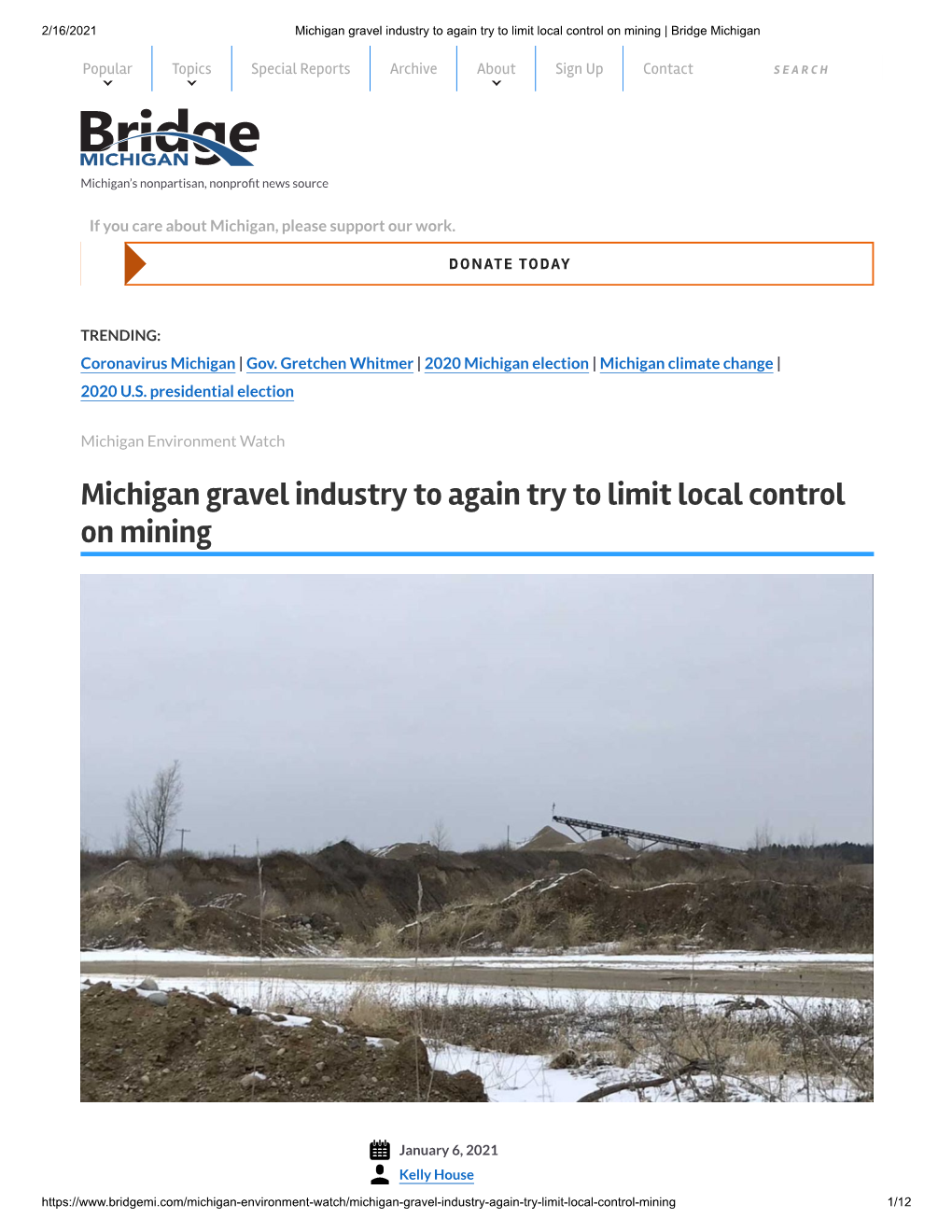 CORR 03 Michigan Gravel Industry to Again Try to Limit Local Control on Mining