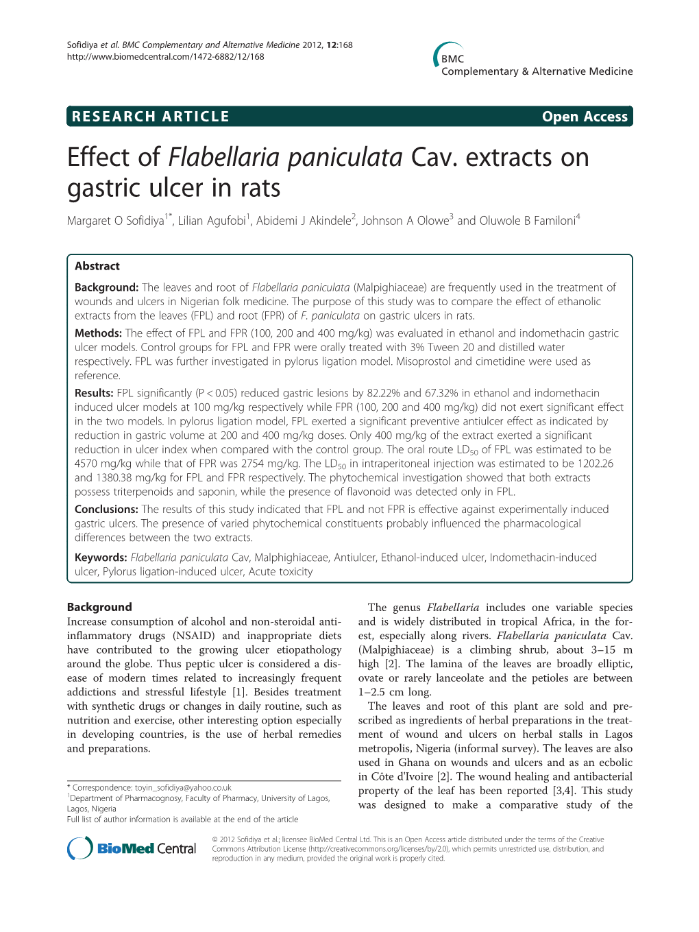 Effect of Flabellaria Paniculata Cav. Extracts On