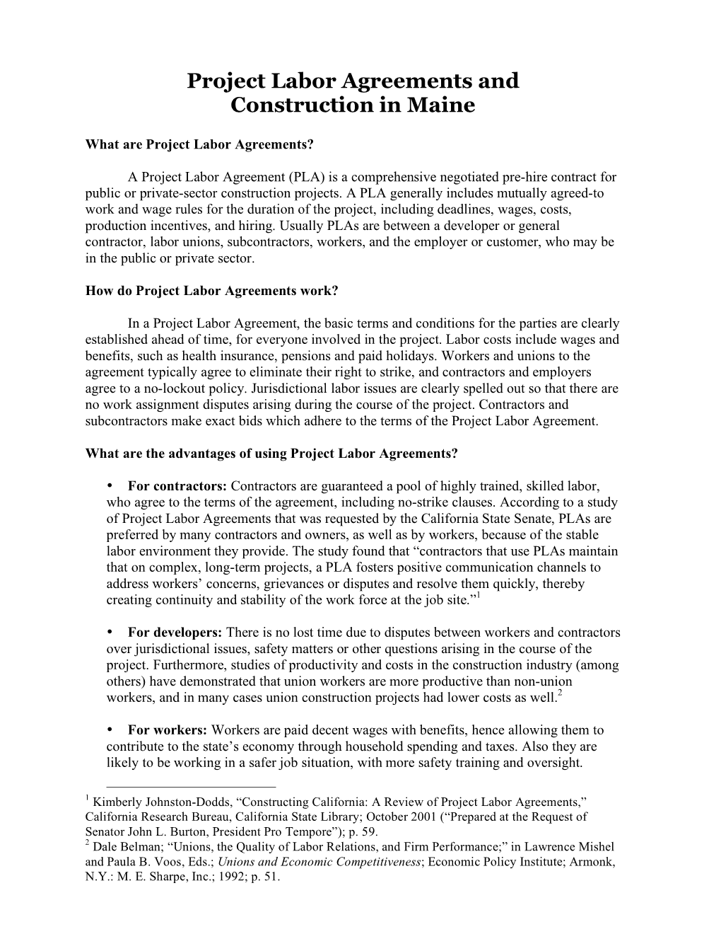 Project Labor Agreements and Construction in Maine (PDF)