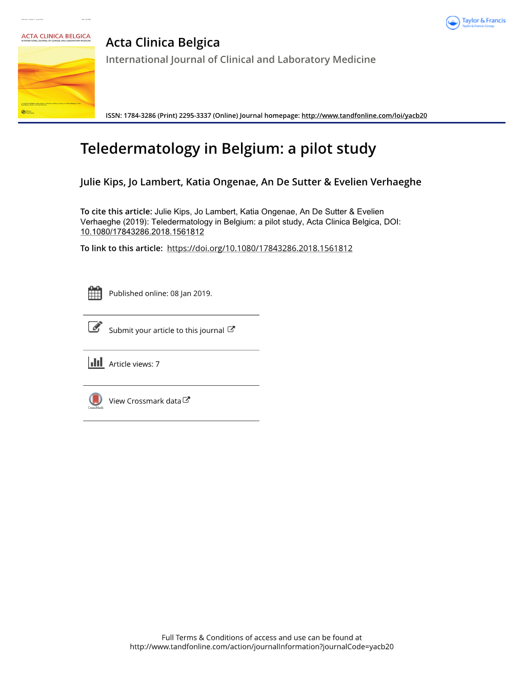 Teledermatology in Belgium: a Pilot Study