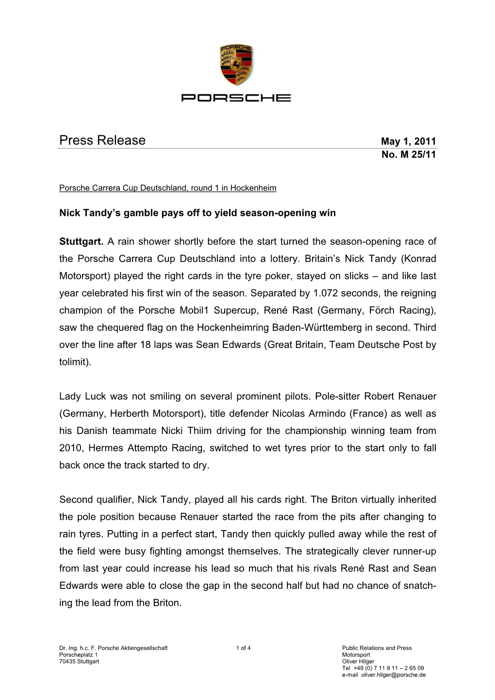 Press Release May 1, 2011 No