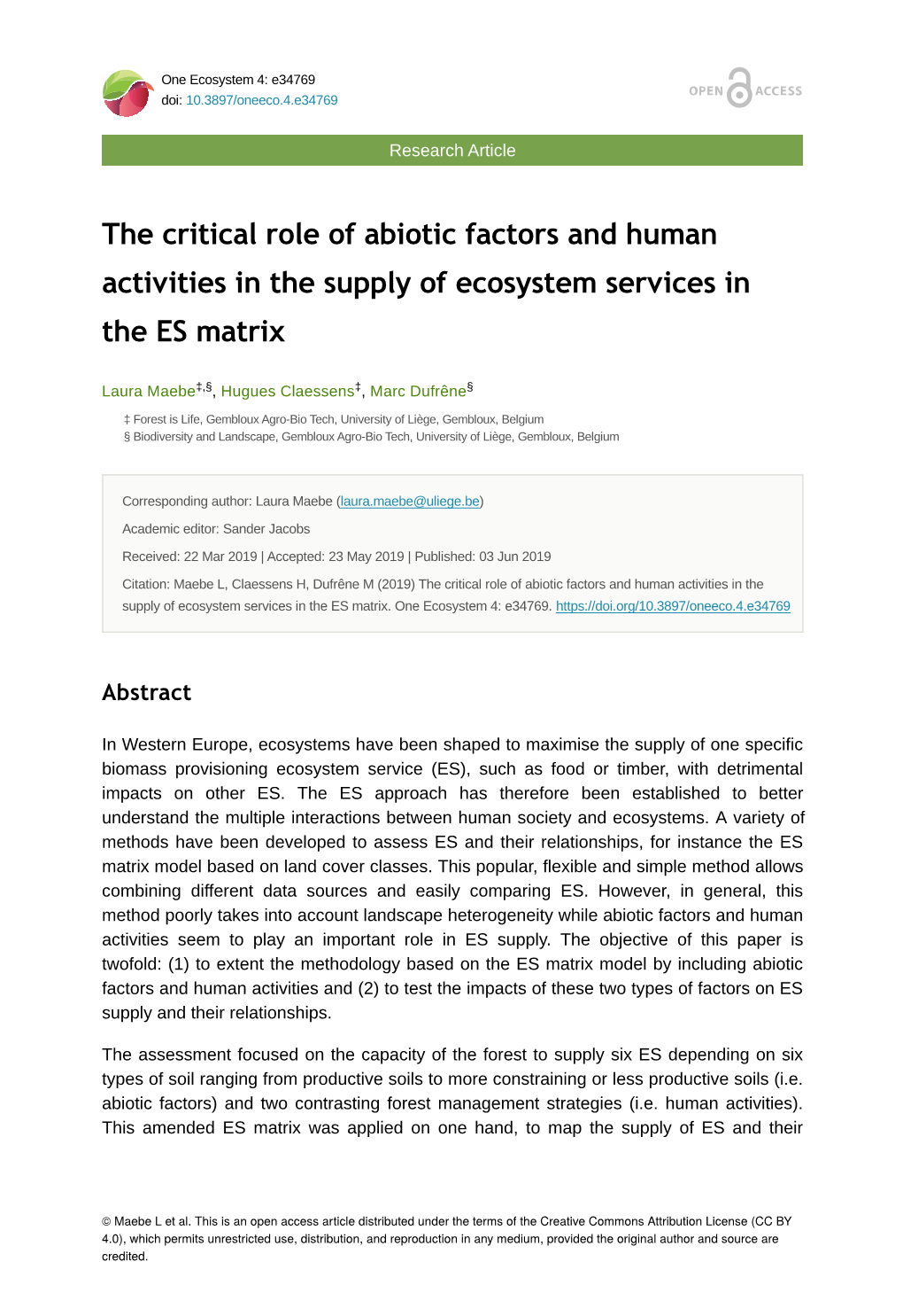 The Critical Role of Abiotic Factors and Human Activities in the Supply of Ecosystem Services in the ES Matrix