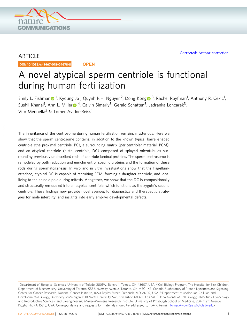 A Novel Atypical Sperm Centriole Is Functional During Human Fertilization