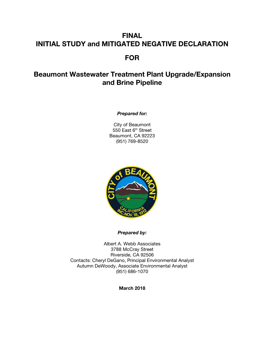 FINAL INITIAL STUDY and MITIGATED NEGATIVE DECLARATION