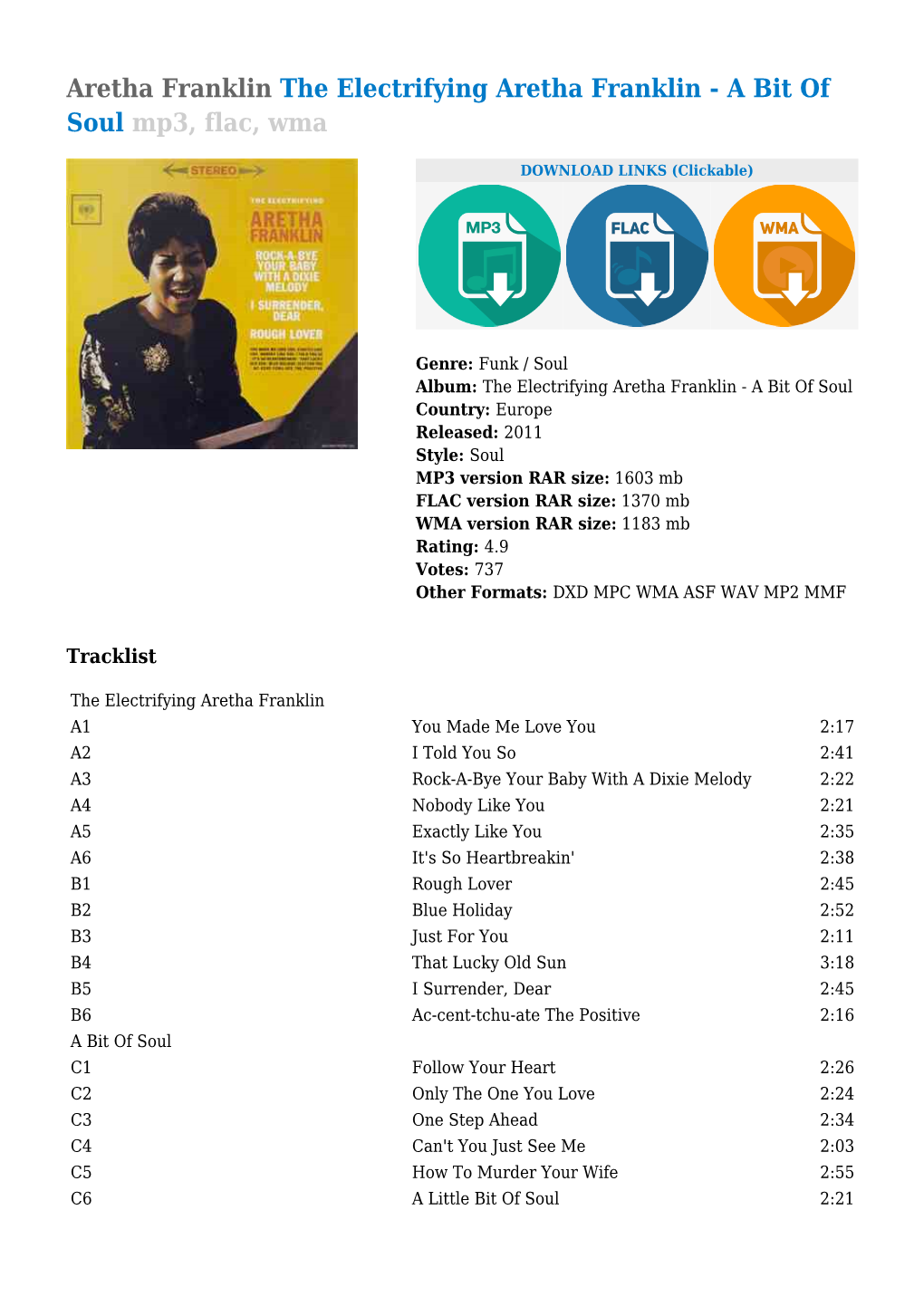 The Electrifying Aretha Franklin - a Bit of Soul Mp3, Flac, Wma