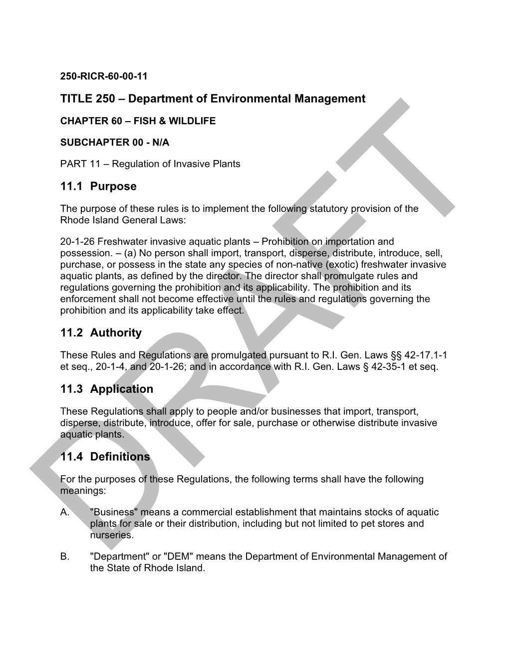 Draft Regulation of Invasive Plants