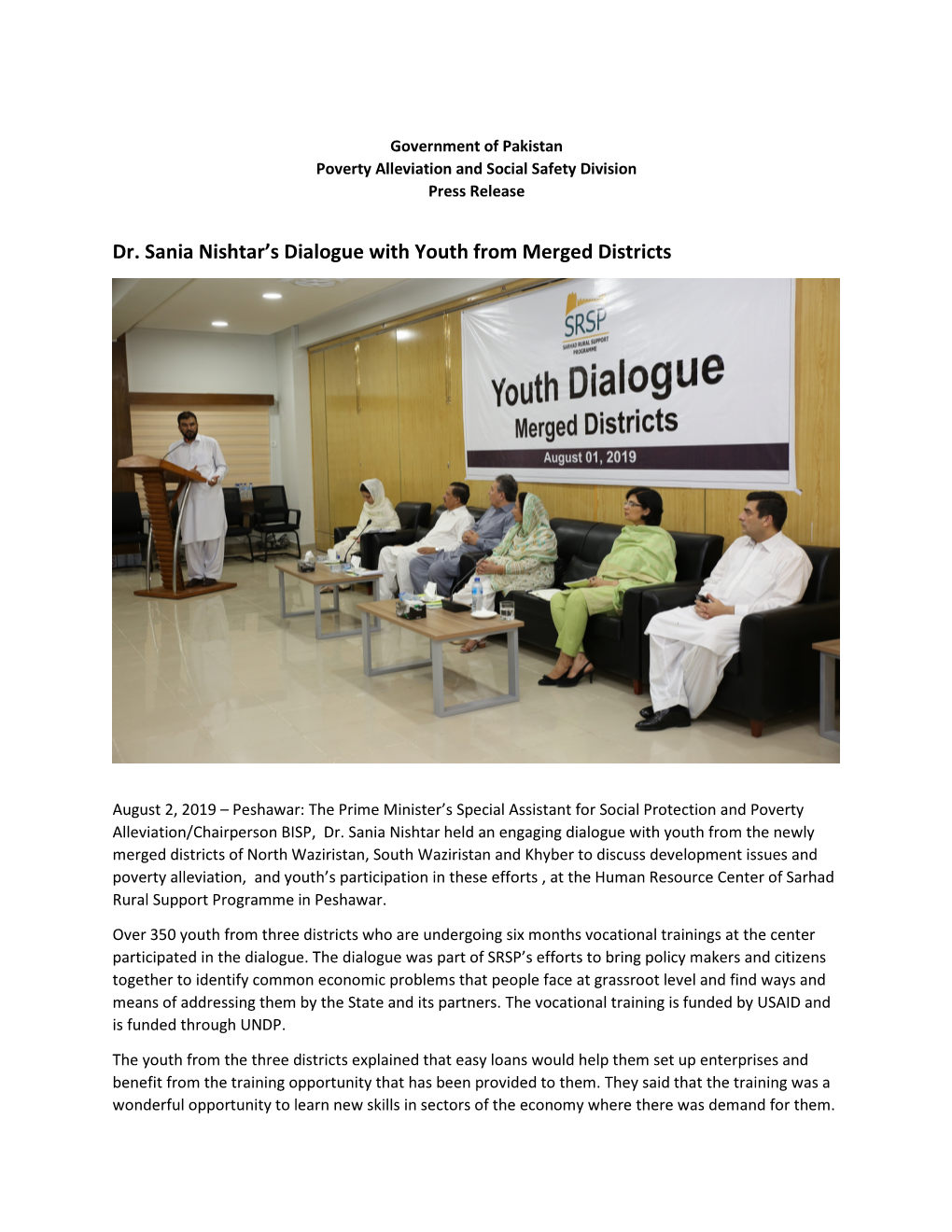 Dr. Sania Nishtar's Dialogue with Youth from Merged Districts