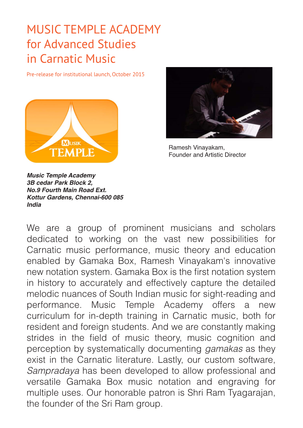 MUSIC TEMPLE ACADEMY for Advanced Studies in Carnatic Music