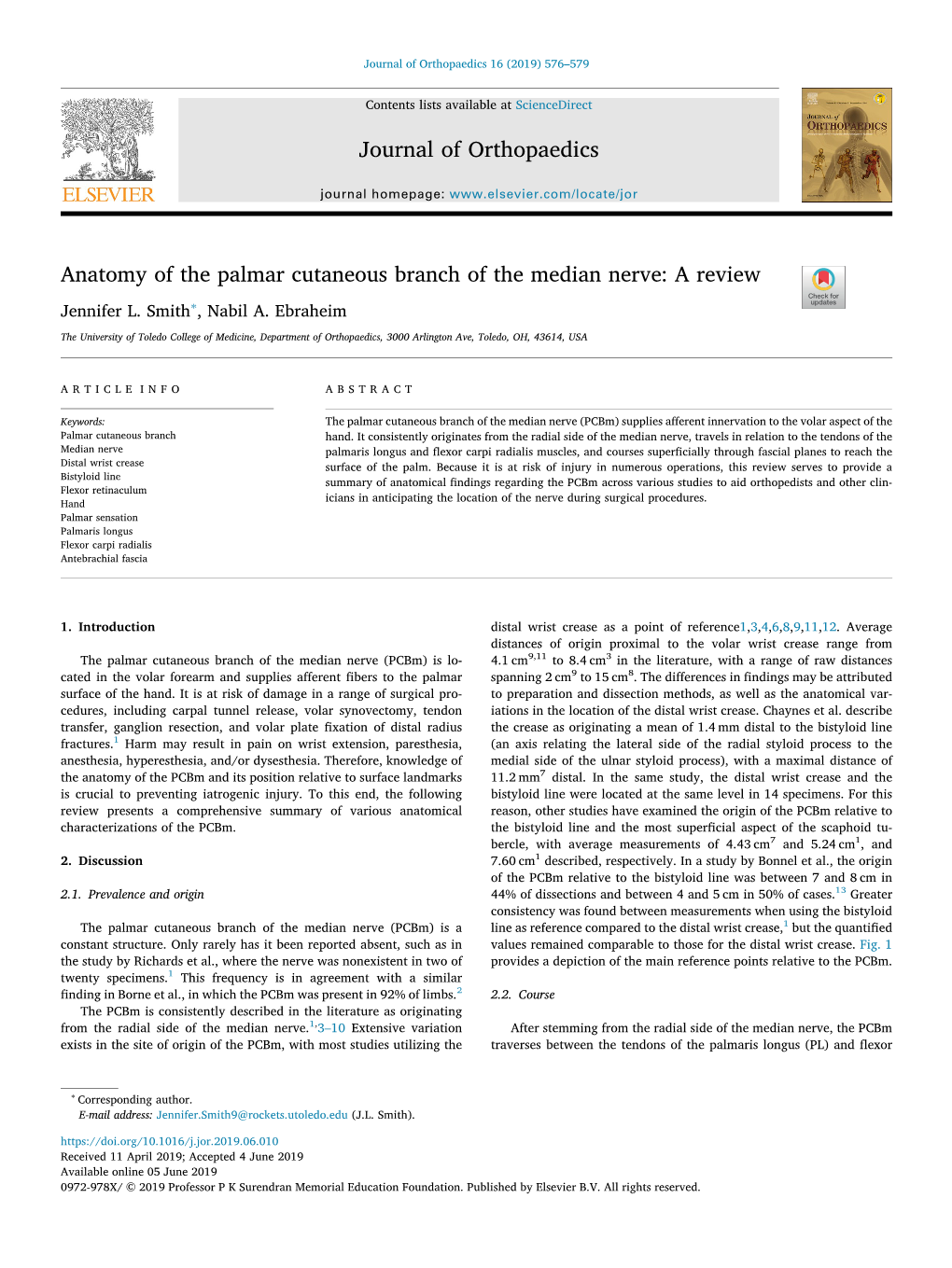 Anatomy of the Palmar Cutaneous Branch of the Median Nerve a Review