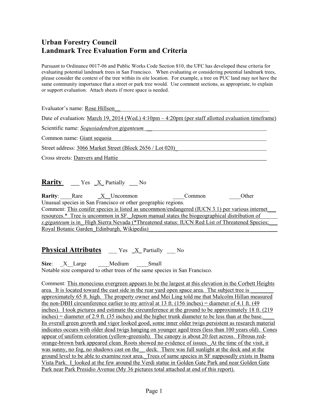 Urban Forestry Council Landmark Tree Evaluation Form and Criteria