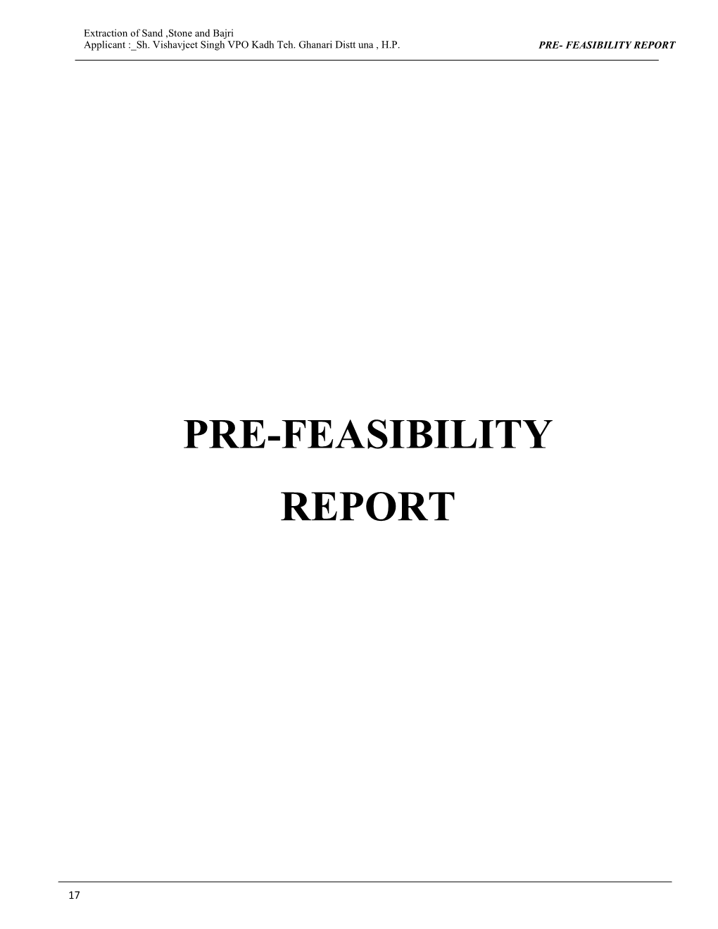 Pre-Feasibility Report