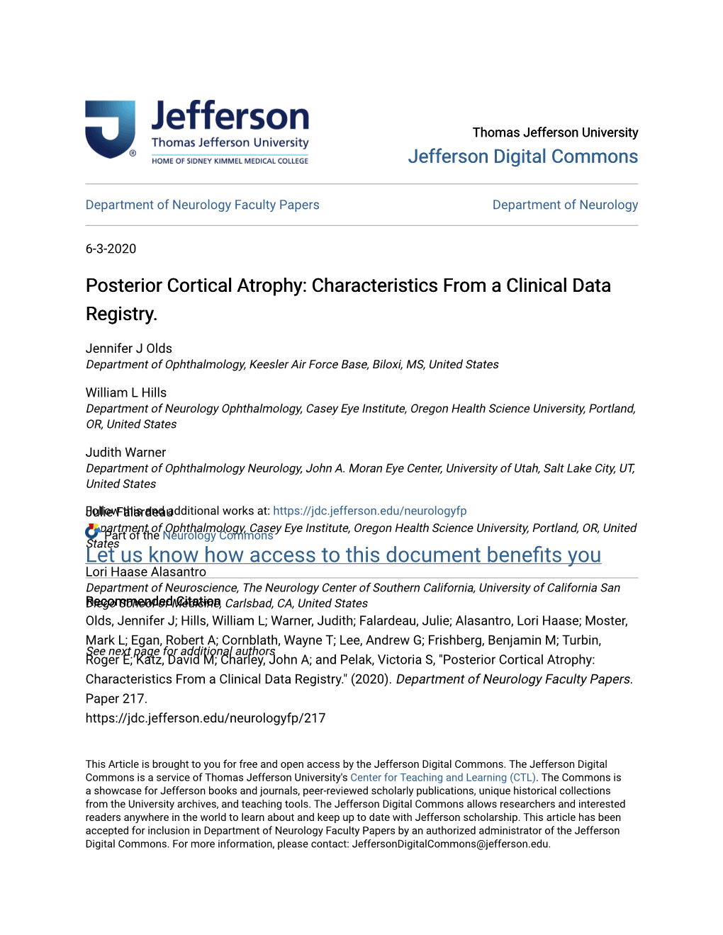 Posterior Cortical Atrophy: Characteristics from a Clinical Data Registry