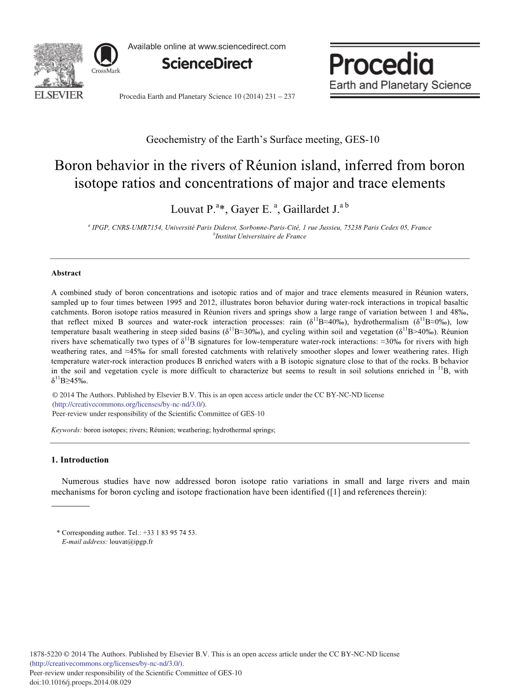 Boron Behavior in the Rivers of Réunion Island, Inferred from Boron Isotope Ratios and Concentrations of Major and Trace Elements