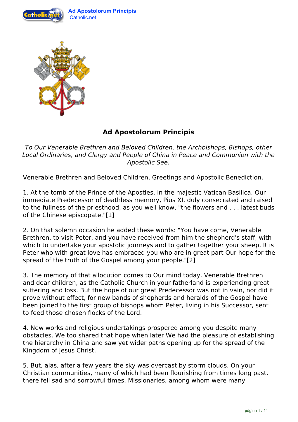 Ad Apostolorum Principis Catholic.Net