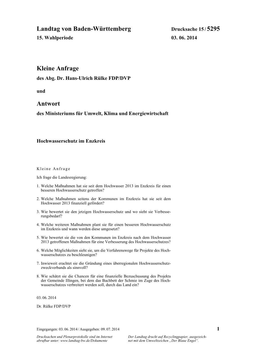 Landtag Von Baden-Württemberg Kleine Anfrage Antwort
