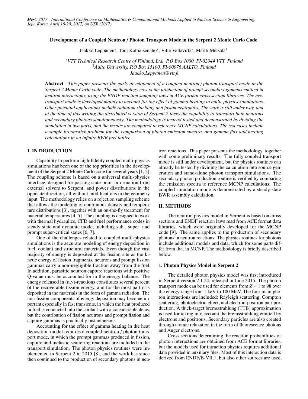 Development of a Coupled Neutron / Photon Transport Mode in the Serpent 2 Monte Carlo Code