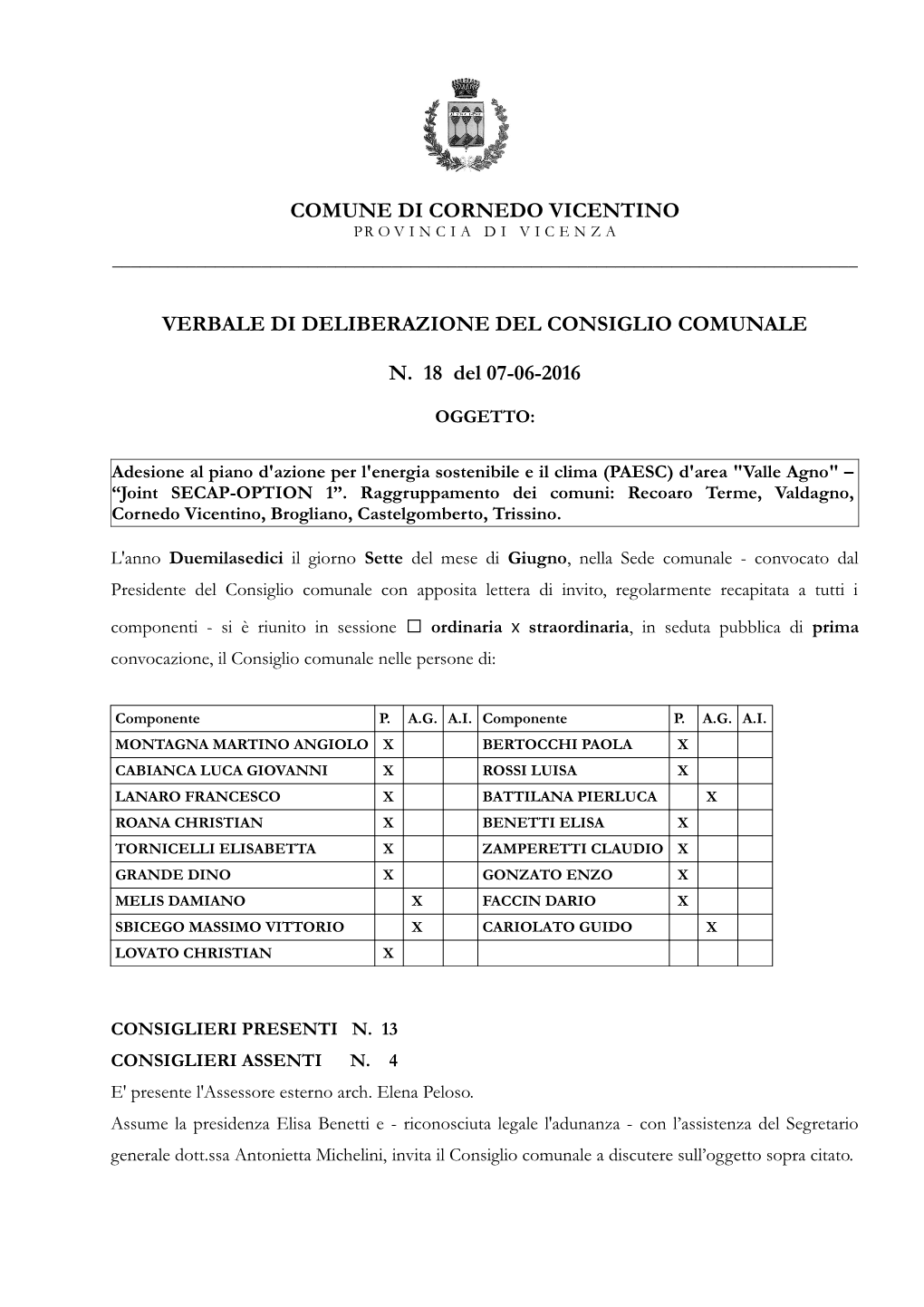 Comune Di Cornedo Vicentino Provincia Di Vicenza ______