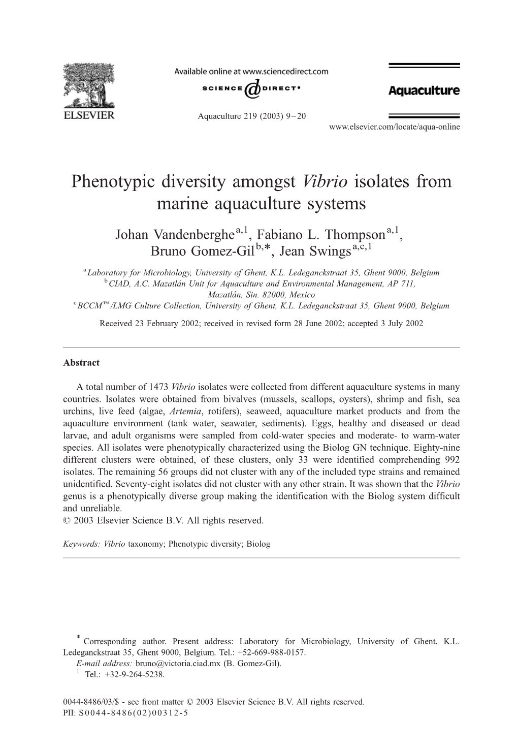 Phenotypic Diversity Amongst Vibrio Isolates from Marine Aquaculture Systems