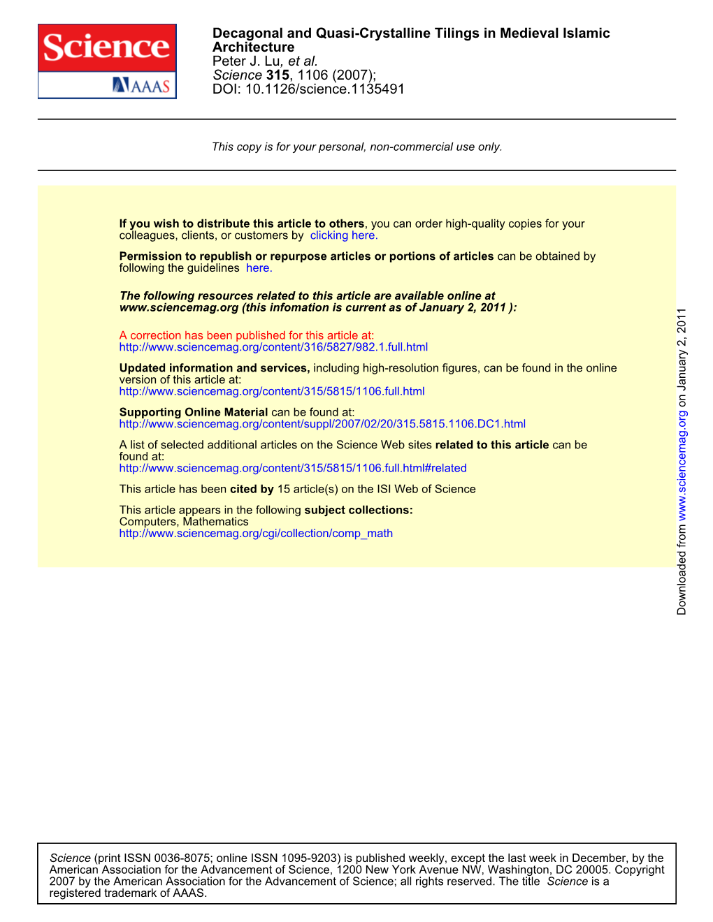 DOI: 10.1126/Science.1135491 , 1106 (2007); 315