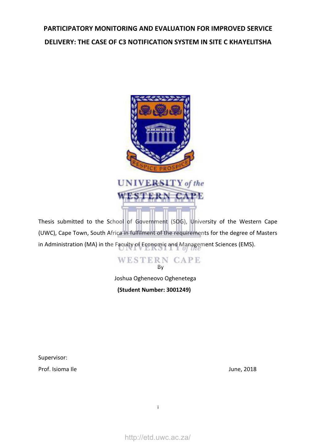 Participatory Monitoring and Evaluation for Improved Service Delivery: the Case of C3 Notification System in Site C Khayelitsha